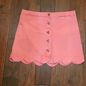 Cato pink button front denim skirt with scalloped hem size 14